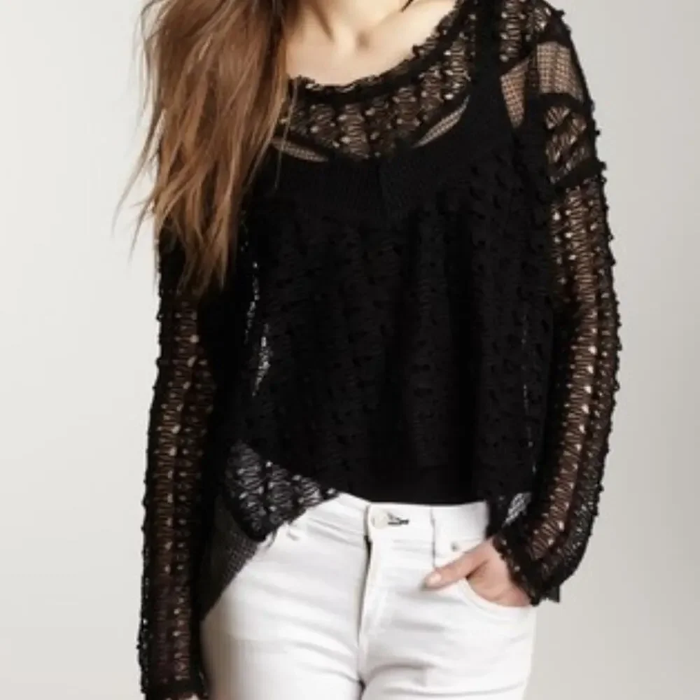 Free People Mesh Black long Sleeve Top Goth‎ Indie